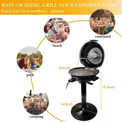 Techwood 1600W Indoor Outdoor Electric grill, Electric BBQ Grill, Portable Removable Stand grill, Black - CookCave