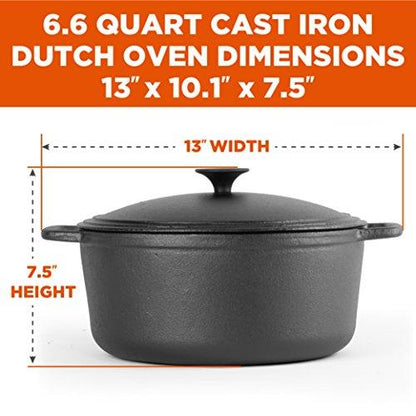 COMMERCIAL CHEF 6.6 Quart Cast Iron Dutch Oven with Dome Lid and Handles - CookCave