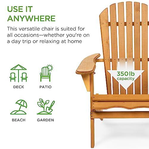 Best Choice Products Folding Adirondack Chair Outdoor Wooden Accent Furniture Fire Pit Lounge Chairs for Yard, Garden, Patio w/ 350lb Weight Capacity - Brown - CookCave