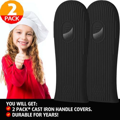 Cbiumpro Cast Iron Handle Cover, Silicone Heat Resistant Cast Iron Skillet Handle Cover, Hot Pan Handle Holder Sleeve - 2 Pack - CookCave