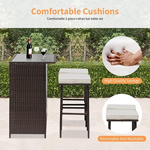 Wicker Patio Furniture 3 Piece Patio Set Chairs Wicker Outdoor Rattan Conversation Sets Bistro Set Coffee Table for Yard or Backyard - CookCave