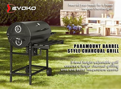 Devoko Charcoal Grill Enamel Barrel style Charcoal BBQ Grill with Chrome Plated Iron Rrill Ash Catcher Spice Rack Item Rack Large Size Wheels for Camping BBQ Patio Garden Beach - CookCave