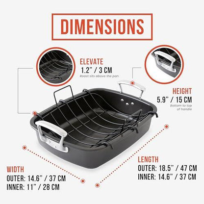 Chef Pomodoro Deluxe Large Carbon Steel Roasting Pan with U-Rack, 18.5 x 14.5-Inch, Extra-Large, Grey – The Ultimate Solution for Flawless Roasts, BBQs, and Oven-to-Table Entertaining - CookCave