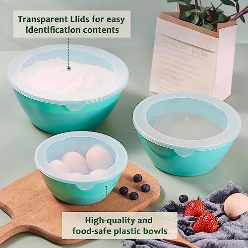 Wehome Mixing Bowls with Lids Set，Plastic Mixing Bowls for Kitchen Preparing，Serving and Storing，Set of 3-Includes 3 Bowls and 3 Lids，BPA-FREE Neat Nesting Bowls with Sealing Lids (Aqua) - CookCave