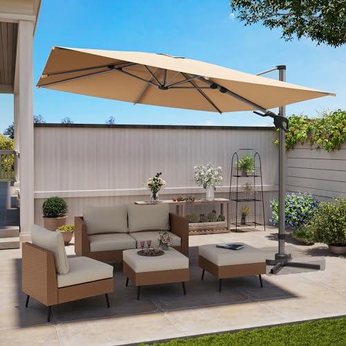 LAUSAINT HOME Outdoor Patio Umbrella, 10 FT Large Cantilever Umbrella Windproof Patio Offset Umbrella with 360° Rotation & Olefin Fabric for Backyard, Pool, Lawn, Deck (Square, Champagne) - CookCave