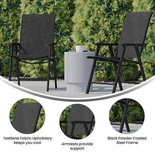 Flash Furniture Paladin Black Outdoor Folding Patio Sling Chair with Black Frame (2 Pack) - CookCave