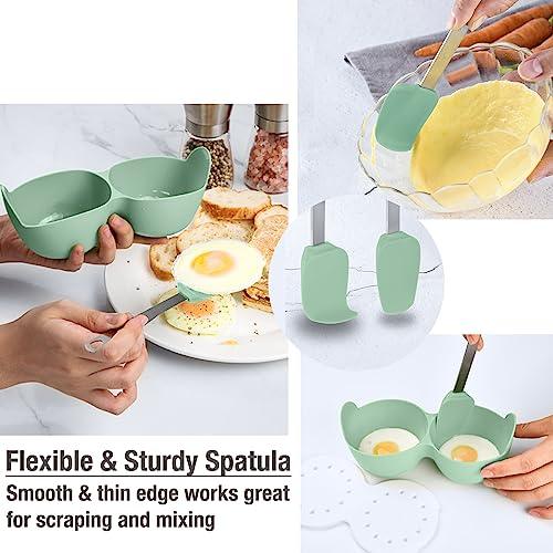 Microwave Egg Poacher, 2 Cavity Silicone Poached Egg Cooker with Lid and Handle for Microwave, Instant Pot and Stovetop, Egg Poacher Cups Kitchen Cooking Tools Dishwasher Safe Pack of 4 (Green) - CookCave