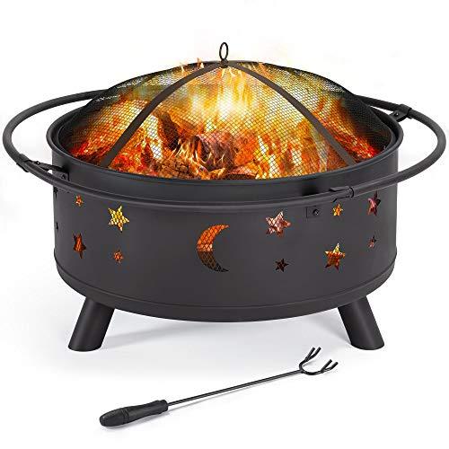 Yaheetech Fire Pit 30in Fire Pits for Outside Wood Burning Outdoor Fireplace with Spark Screen, Poker for Bonfire Patio Backyard Garden Picnic - CookCave