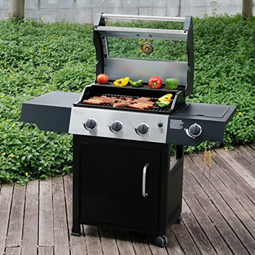 VANSTON Liquid Propane Gas Grill, Stainless Steel BBQ Grill High Performance 3 Burners with Side Burner, 48,000 BTU Cart Style Perfect Patio Garden Picnic Backyard Barbecue Grill. - CookCave