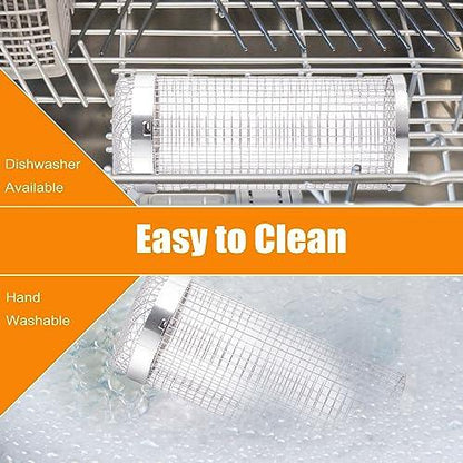 ITMIAYA Rolling Grilling Basket,BBQ Net Tube for Fruits/Vegetables/Meatballs/Sausage/Fish,for Family Gatherings/Party/Camping/Picnic/Barbecue (2pcs-8inch) - CookCave