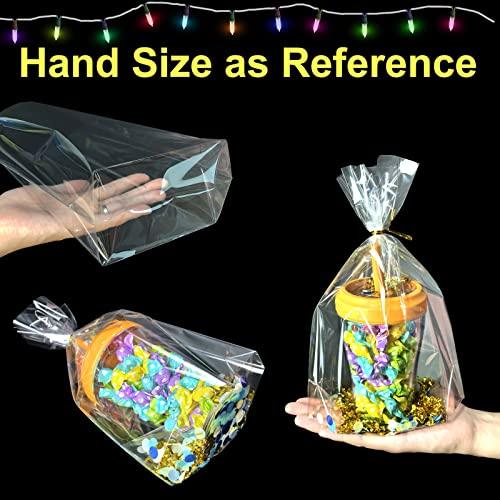 PigPotParty 8"x 11", 50Pcs Bottom Gusset Bags, Clear Cello Cellophane Treat Goodie Bags with 50x Twist Ties, Party Favor Packaging, Gift Mug Wrapping, Food Storage(No Side Gusset) - CookCave