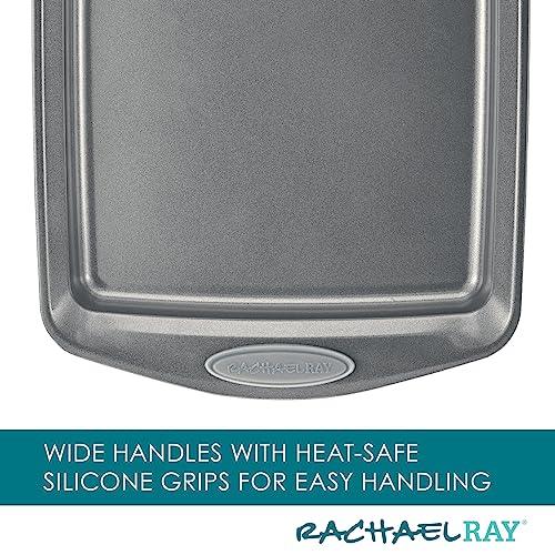 Rachael Ray Nonstick Bakeware Set with Grips, Nonstick Cookie Sheets / Baking Sheets - 3 Piece, Gray with Sea Salt Gray Grips - CookCave