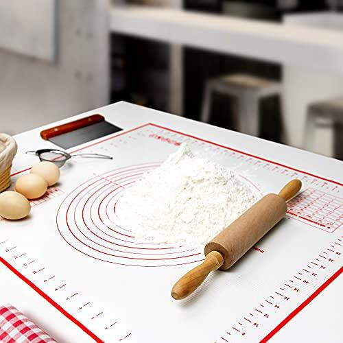 SiliQueen Silicone Pastry Baking Mat with Measurements Extra a Brush and a Dough Scraper- 27.5” x 20” Heat Resistant, BPA Free, Non-Stick Non-Slip Pastry Mat for Rolling Dough, Easy to Clean, Red - CookCave