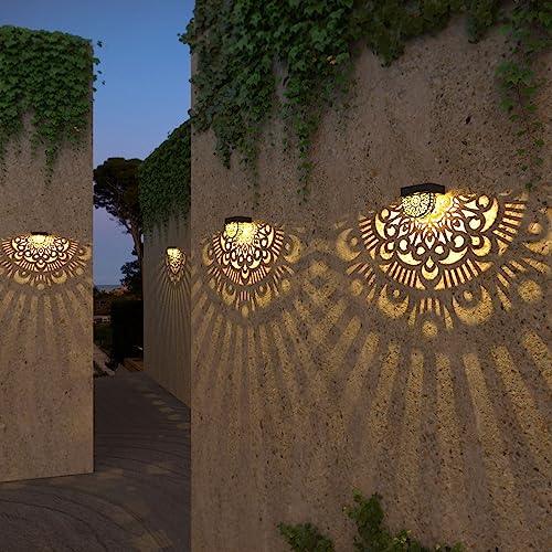 EKQ 6 Pack Solar Fence Lights Solar Outdoor Wall Lights Plastic Solar Powered Deck Step Stair Lights Moon Theme Waterproof Fence Solar Light for Garden Post Patio Backyard Yard Decor (Black, 6 Pack) - CookCave