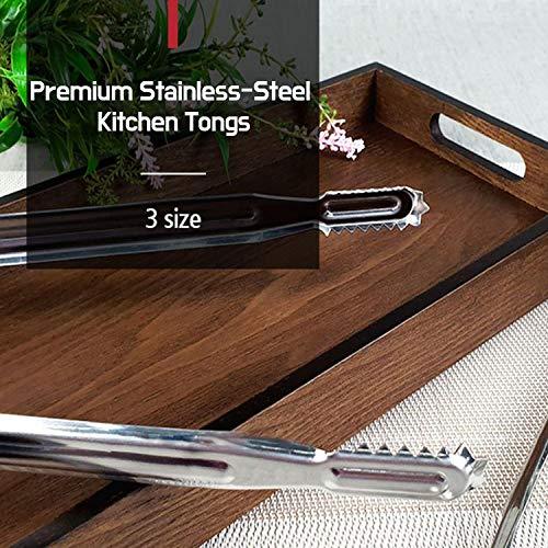 3 Pcs Stainless Steel Kitchen Tongs for Cooking, BBQ, Grilling, Barbeque Food Tong 7.9 Inch - CookCave