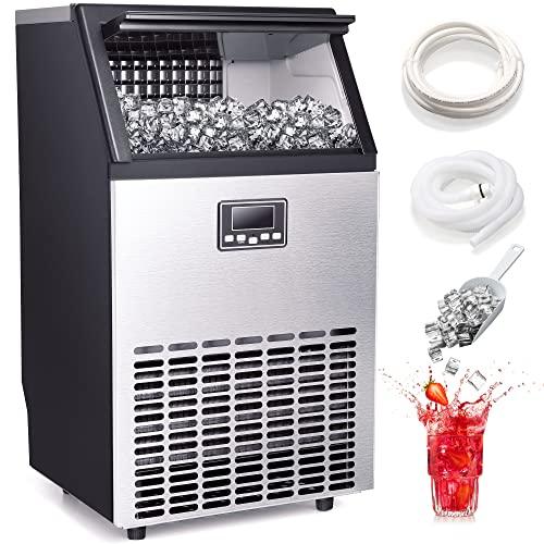 Xbeauty Commercial Ice Maker, Self-Cleaning ice Machine 100LBS/24H, Stainless Steel Freestanding Ice Maker Machine with 33LBS Bin,Include Scoop - CookCave