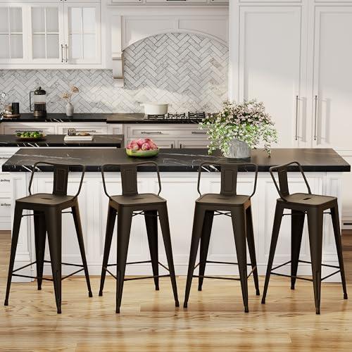 Changjie Furniture Metal Barstools Set of 4 Industrial Bar Stools Counter Stools with Backs Indoor-Outdoor Counter Height Bar Stools (30 inch, Rusty) - CookCave