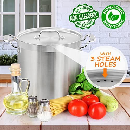 NutriChef Stainless Steel Cookware Stockpot - 20 Quart, Heavy Duty Induction Pot, Soup Pot With Stainless Steel, Lid, Induction, Ceramic, Glass and Halogen Cooktops Compatible - NCSPT20Q White - CookCave