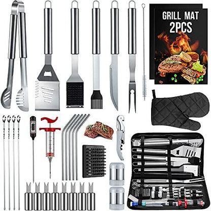 HUSSAR 34PCS BBQ Grill Tools Set Stainless Steel Grilling Accessories with Spatula, Tongs, Skewers for Barbecue, Camping, Kitchen, Complete Premium Grill Utensils Set in Storage Bag, Silver, (BTS-34) - CookCave