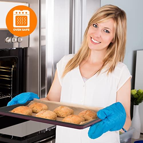 NutriChef 8-Piece Nonstick Stackable Bakeware Set - PFOA, PFOS, PTFE Free Baking Tray Set w/Non-Stick Coating, 450°F Oven Safe, Round Cake, Loaf, Muffin, Wide/Square Pans, Cookie Sheet (Plum) - CookCave
