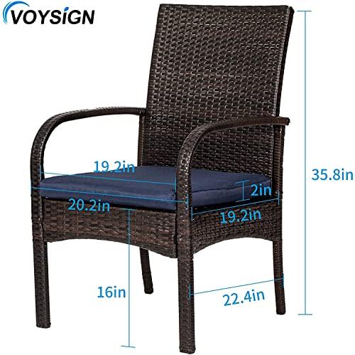 VOYSIGN Outdoor Wicker Dining Chairs, Patio Rattan Dining Chairs, Restaurant Chair with Removable Cushions, Firepit Armchair w/Armrests Set of 2 - CookCave