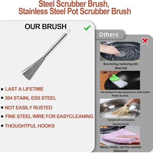 Kitchen Brush, Pan Scrubber, Wok Brush, Pot Scrubber, Dishes Scrub Brush, Steel Scrubbers for Cleaning Dishes, Steel Wool Scrubber with Handle, Steel Scrubber, Steel Scrubber Brush (Kitchen Brush) - CookCave