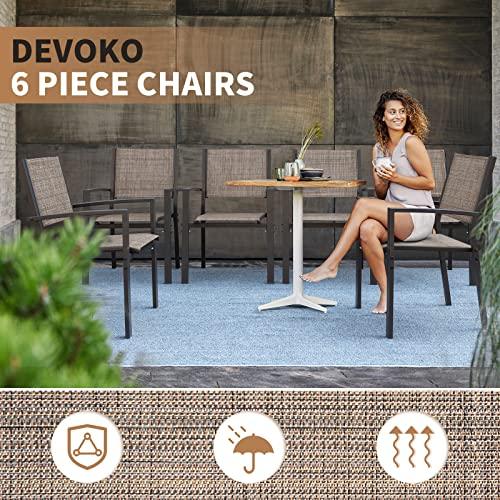 Devoko Outdoor Dining Chairs Set of 6 Patio Stackable Chairs for Backyard Deck (Brown) - CookCave