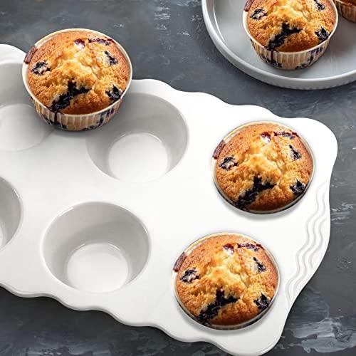 Hiceeden 2 Pack Ceramic Muffin Pans, 6 Cups Non-stick Muffin Tin Cupcake Baking Pans with Handles for Muffin Cakes, Egg Tarts, Mousse, Pot Pie, Jelly - CookCave