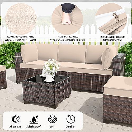 RTDTD Outdoor Patio Furniture Set, 7 Pieces Outdoor Furniture All Weather Patio Sectional Sofa PE Wicker Modular Conversation Sets with Coffee Table,6 Chairs & Seat Clips Brown - CookCave