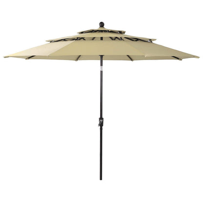 PHI VILLA 10ft 3 Tier Patio Umbrella, Outdoor Market Table Sun Shade Umbrellas for Backyard Deck Poolside, Auto-tilt, Beige - CookCave