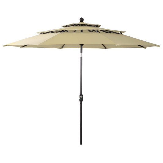 PHI VILLA 10ft 3 Tier Patio Umbrella, Outdoor Market Table Sun Shade Umbrellas for Backyard Deck Poolside, Auto-tilt, Beige - CookCave