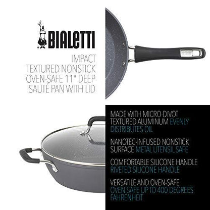 Bialetti Impact, Non-Stick 11 in. Covered Saute Pan, Gray - CookCave