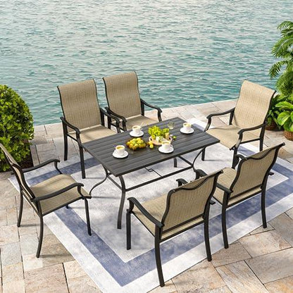 UDPATIO Patio Dining Chairs Set of 6, Outdoor Textilene Dining Chairs with High Back, Patio Furniture Chairs with Armrest, Metal Frame for Lawn Garden Backyard Deck, Brown - CookCave