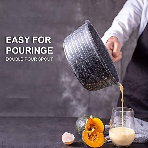 JEETEE Pots Nonstick, 1.5 Quart & 2.5 Quart Induction Granite Coating Saucepan Sets with Glass Lid & Pour Spout, PFOA Free (Grey, 4pcs Pots Set) - CookCave