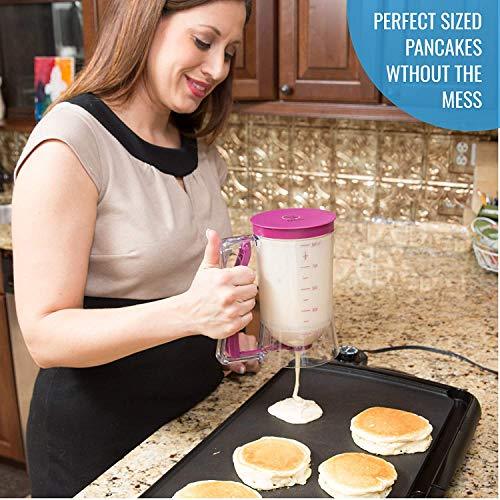 KPKitchen Pancake Batter Dispenser - Kitchen Must Have Tool for Perfect Pancakes, Cupcake, Waffle, Muffin Mix, Cake & Crepe - Easy Pour Baking Supplies for Griddle - Pancake Maker with Measuring Label - CookCave