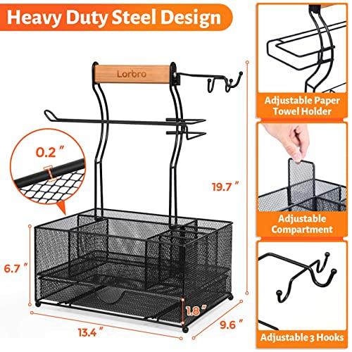 Lorbro Large Grill Utensil Caddy with Drawer, Picnic Camping Caddy with Paper Towel Holder, BBQ Organizer for Grilling Tool, Ideal Organizer for Picnic Condiment and Outdoor Griddle Accessories - CookCave