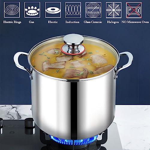 P&P CHEF 12 Quart Stainless Steel Stockpot with Glass Lid, Extra Large Stock Cooking Pot Cookware for Induction Gas Electric Stoves, Visible Lid & Measuring Markings, Heavy Duty & Dishwasher Safe - CookCave