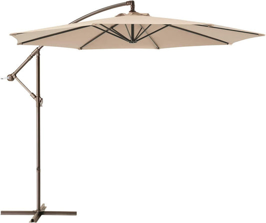 AMERICAN PHOENIX 10FT Offset Hanging Patio Umbrella Cantilever Outdoor Umbrellas with Crank & Cross Base for Garden, Backyard, Pool and Beach (Beige) - CookCave