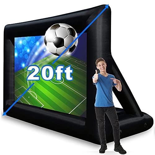 GZKYYLEGS 20 Feet Inflatable Outdoor and Indoor Theater Projector Screen - Includes Air Blower, Tie-Downs and Storage Bag - Portable, Supports Front and Rear Projection - CookCave