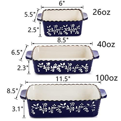 AVLA 3 Pack Ceramic Bakeware Set Porcelain Rectangular Baking Dish Lasagna Pans for Cooking Kitchen Casserole Dishes Cake Dinner 12 x 8.5 x 6 Inches of Baking Pans Banquet and Daily Use Cobalt Blue - CookCave