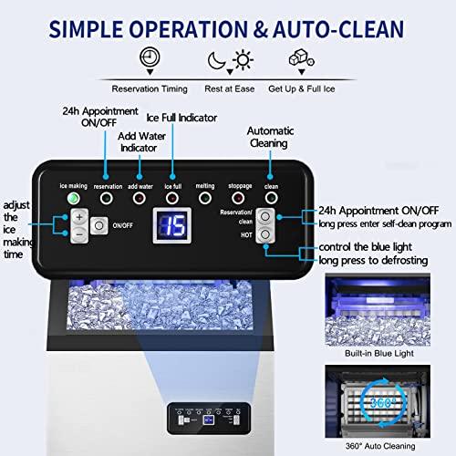 Commercial Ice Maker Machine 120Lbs/24H with 35Lbs Ice Capacity, 45Pcs Clear Ice Cubes Ready in 11-20Mins, Stainless Steel Under Counter Freestanding Large Ice Machine, 2 Water Inlet Modes - CookCave