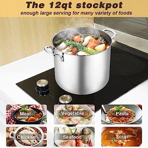 TeamFar 12 Quart Stock Pot, 18/10 Stainless Steel Large Cooking Soup Pot with Lid for Simmering/Stewing, for Induction/Gas/Ceramic, Healthy & Heavy-Duty, Riveted Handles & Dishwasher Safe - CookCave