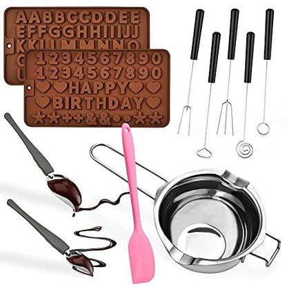 Worldity 11 Pieces Candy Dipping Tools Set, Including Stainless Steel Double Melting Boiler Pot, Dipping Fork Spoon, Decorating Spoons, Chocolate Dipping Tool for Making Chocolate Cake Candy Dessert - CookCave