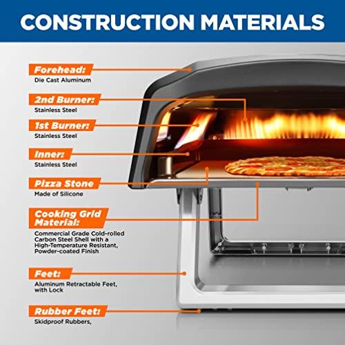 NutriChef NCPIZOVN.3 Portable Gas, Fire & Stone Outdoor Pizza Oven, Black - CookCave