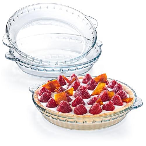 Kingrol 3 Pack Glass Pie Plates with Handles, 9 Inches Baking Dishes, Clear Glass Serving Plates for Snacks, Salads, Desserts - CookCave