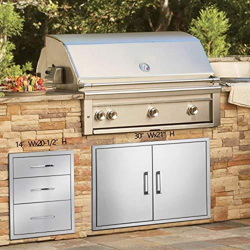 yuxiangBBQ Outdoor Kitchen Drawers Stainless Steel 3-Drawer BBQ Drawer 14" W x 20.5" H x 23" D Enclosed Built-in Drawer Flush Mount for Outdoor Kitchens & BBQ Islands - CookCave