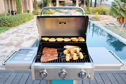 Kenmore 3-Burner Outdoor BBQ Grill | Liquid Propane Barbecue Gas Grill with Folding Sides, PG-A4030400LD-TL, Pedestal Grill with Wheels, 30000 BTU, Teal - CookCave