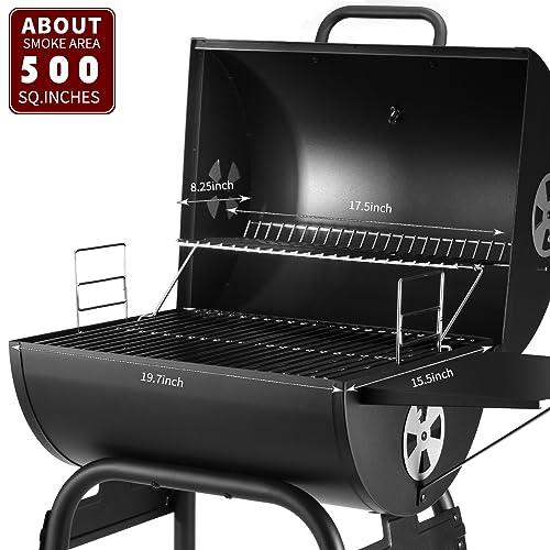 Charcoal Grills Outdoor BBQ Grill, Barrel Charcoal Grill with Side Table, with Nearly 500 Sq.In. Cooking Grid Area, Outdoor Backyard Camping Picnics, Patio and Parties, Black by DNKMOR - CookCave