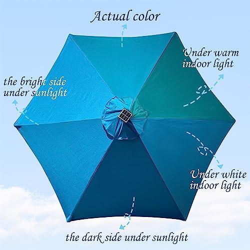 Blissun 7.5 ft Solar Umbrella 18 LED Lighted Patio Umbrella Table Market Umbrella with Tilt and Crank Outdoor Umbrella for Garden, Deck, Backyard, Pool and Beach (Cerulean) - CookCave