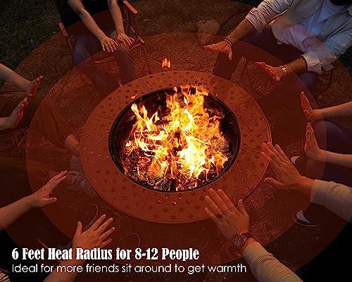 PAPABABE 42 Inch Outdoor Fire Pit with 2 Grill, Wood Burning Firepit for Outside with Lid/Fire Poker, Extra Large Heavy Duty Metal Round Table for Patio Backyard Garden Camping Bonfire - CookCave